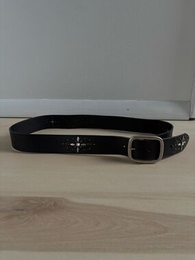 Rolfs Black Leather Studded Belt with Silver Buckle